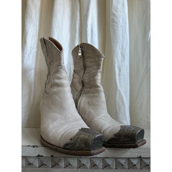 Free People Brayden Western Boots  Leather Pewter Tip Ivory Bone sz 39, Italy - Picture 5 of 13